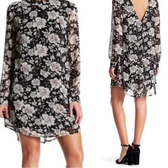 ASTR The Label black floral sheer overlay long sleeve dress. Size XS - Picture 5 of 6